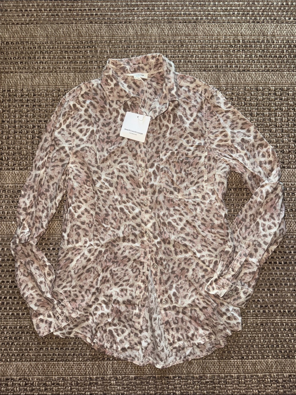 Beach Lunch Lounge Light Brown Leopard Print Button-Front Women's Shirt ✨New✨
